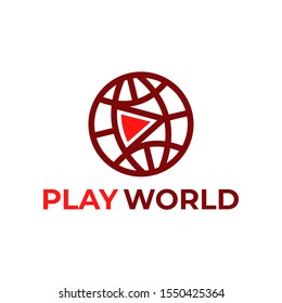 Play world globe with play button logo design