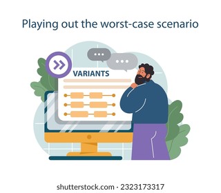 Play a worst-case scenario to conduct difficult negotiation. Business characters with opposite opinions coming up with mutual decision. Making a compromise on a meeting. Flat vector illustration