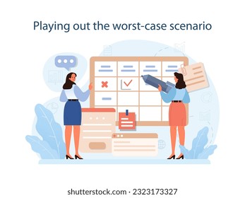 Play a worst-case scenario to conduct difficult negotiation. Business characters with opposite opinions coming up with mutual decision. Making a compromise on a meeting. Flat vector illustration