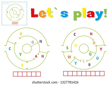 Play and write the words crayon and schoolboy. Find a way out of the maze and make words out of letters