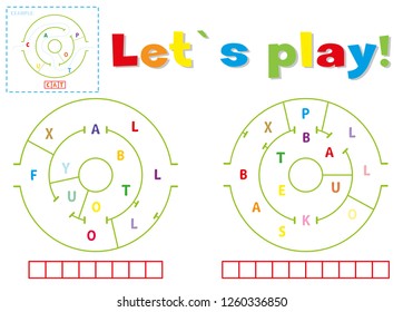 Play and write the words football and basketball. Find a way out of the maze and make words out of letters