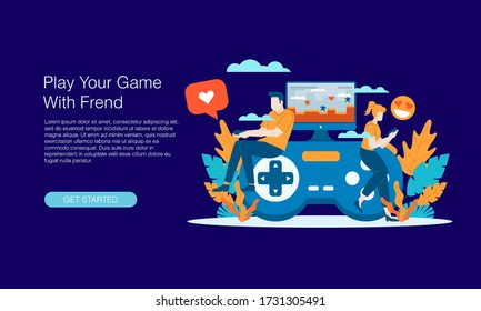 Play your game with friend vector illustration concept template background isolated can be use for presentation web banner UI UX landing page