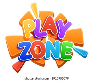 Play zone sign. Color inscription logo, game area, bubble rainbow letters. Bright, vector inscription on a white background