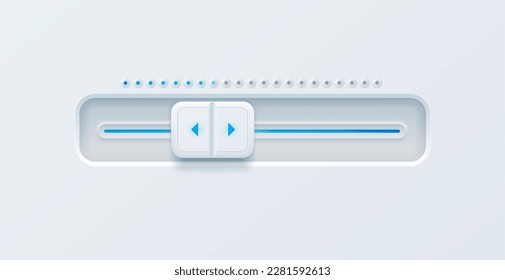 Playback slider or bar, 3d vector render of control element for widget or computer program setting value by moving indicator forward and back. Tool for rewind movie, podcast or music in media player svg