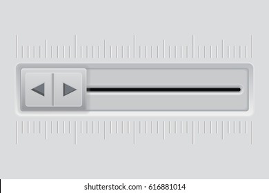 Playback slider. Gray long slider bar. Vector 3d illustration