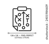 Playbook linear icon. American football play strategy. Team guide. Planning game. Developing tactics and strategies. Thin line illustration. Contour symbol. Vector outline drawing. Editable stroke