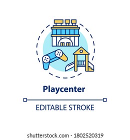 Playcenter concept icon. Children outdoor playground. Preschoolers growth. Toddlers development idea thin line illustration. Vector isolated outline RGB color drawing. Editable stroke