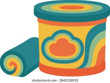 Play-Doh container with rolled piece side profile left, complete motif, decorative vector illustration