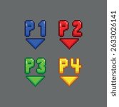 Player 1, player 2, player 3 and player 4, pixel art gamer