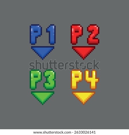 Player 1, player 2, player 3 and player 4, pixel art gamer