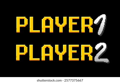 Player 1 Player 2. Bold, pixelated typography contrasts with rounded lettering design. A pixel art style, reminiscent of classic video games, gives the color scheme a retro gaming feel.