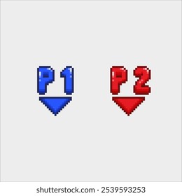 Player 1 and player 2, pixel art letters