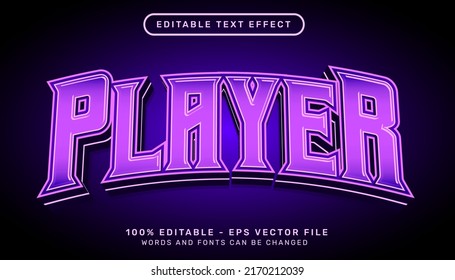player 3d text effect with purple color and light effect