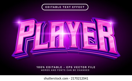 player 3d text effect with purple color and light effect