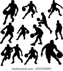 player, action, athlete, ball, basketball, competition, activity, silhouette, illustration, sport, male, game, basket, jump, people, isolated, team, play, man, vector, volleyball, black, fitness