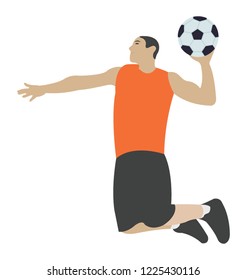 Player with ball in hand, handball flat icon 
