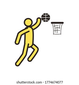 Jugador con línea de salto de bola y diseño de iconos de estilo relleno, competencia de aficiones deportivas de baloncesto y tema de juego Ilustración vectorial
