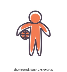 Player with ball line and fill style icon design, Basketball sport hobby competition and game theme Vector illustration