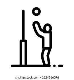Player with Ball near Ring Icon Vector. Outline Player with Ball near Ring Sign. Isolated Contour Symbol Illustration
