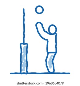 Player with Ball near Ring sketch icon vector. Hand drawn blue doodle line art Player with Ball near Ring sign. isolated symbol illustration