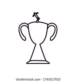 Player with ball on trophy line style icon design, Soccer football sport hobby competition and game theme Vector illustration