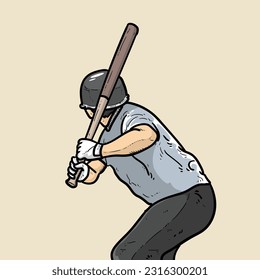 Jugador Baseball Softball se prepara para golpear la bola aislado en el fondo de la crema vectorial ilustraciones modernas