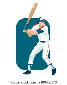 A player of a baseball team hit a ball with a bat. The nature of the sports game. Isolated on white background. Vector flat illustration