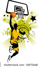 player in basketball at the background of basketball rings (vector)