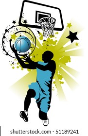 player in basketball at the background of basketball rings (vector);