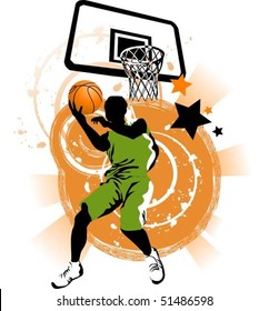 player in basketball at the background of basketball rings (vector);