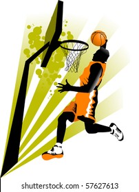 player in basketball at the background of basketball rings (vector);