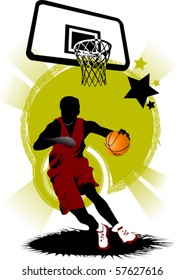 player in basketball at the background of basketball rings (vector);