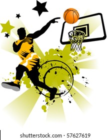 player in basketball at the background of basketball rings (vector);