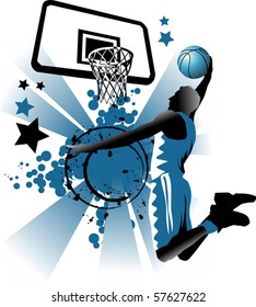 player in basketball at the background of basketball rings (vector);