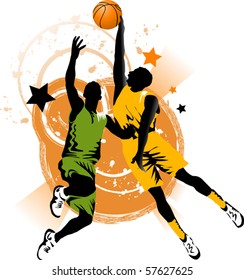 player in basketball at the background of basketball rings (vector);