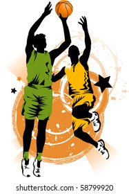 player in basketball at the background of basketball rings (vector);