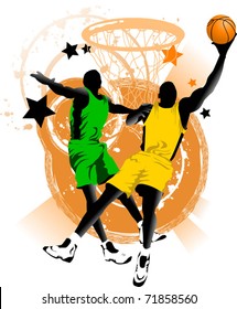 player in basketball at the background of basketball rings (vector);