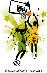 player in basketball at the background of basketball rings (vector);