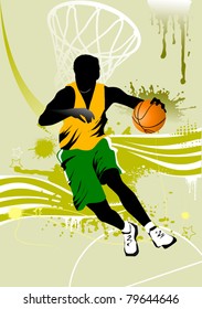 player in basketball at the background of basketball rings (vector);