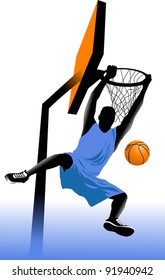 player in basketball at the background of basketball rings (vector);
