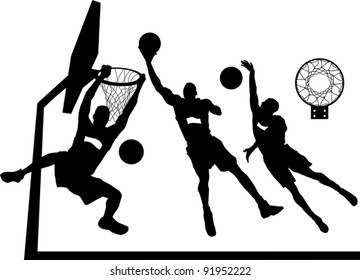 player in basketball at the background of basketball rings (vector);