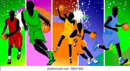 player in basketball at the background of basketball rings (vector);