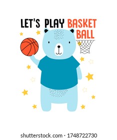 Diseñador de camisetas de oso del jugador con eslogan. Diseño de ilustraciones vectoriales para telas de moda, gráficos textiles, impresiones.