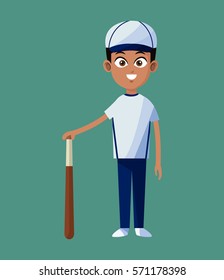 player boy baseball uniform bat and ball green background