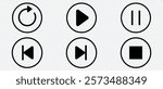 Player button icon set. Elements for play streaming. Button icons. symbols for playback. Start audio or video action media symbol.Isolate on transporent background.