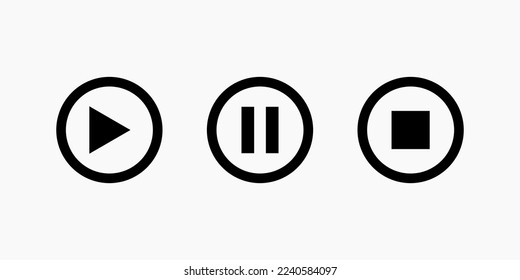 Player button icon. Button for video and MP3 player. Three type of player button icon silhouette.