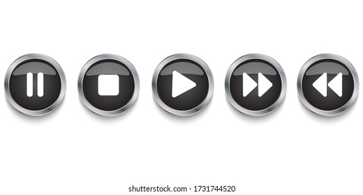 Player button icons. Media player control. Buttons: pause, stop, play, rewind. Vector image. Stock Photo.