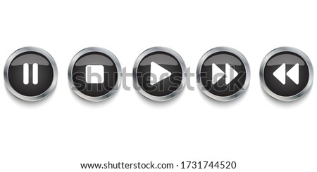 Player button icons. Media player control. Buttons: pause, stop, play, rewind. Vector image. Stock Photo.