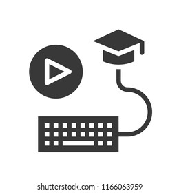 player button, keyboard and graduated hat, e learning or self study concept