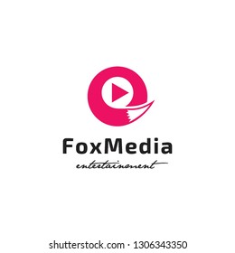 player button multimedia and red fox tail logo icon vector template